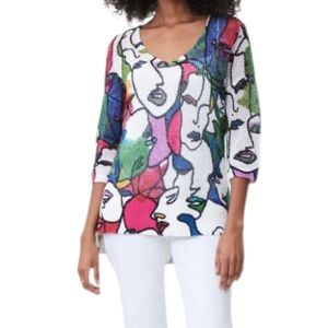 Joseph Ribkoff Pink and Green Artistic Tunic 3/4 Sleeve, Medium